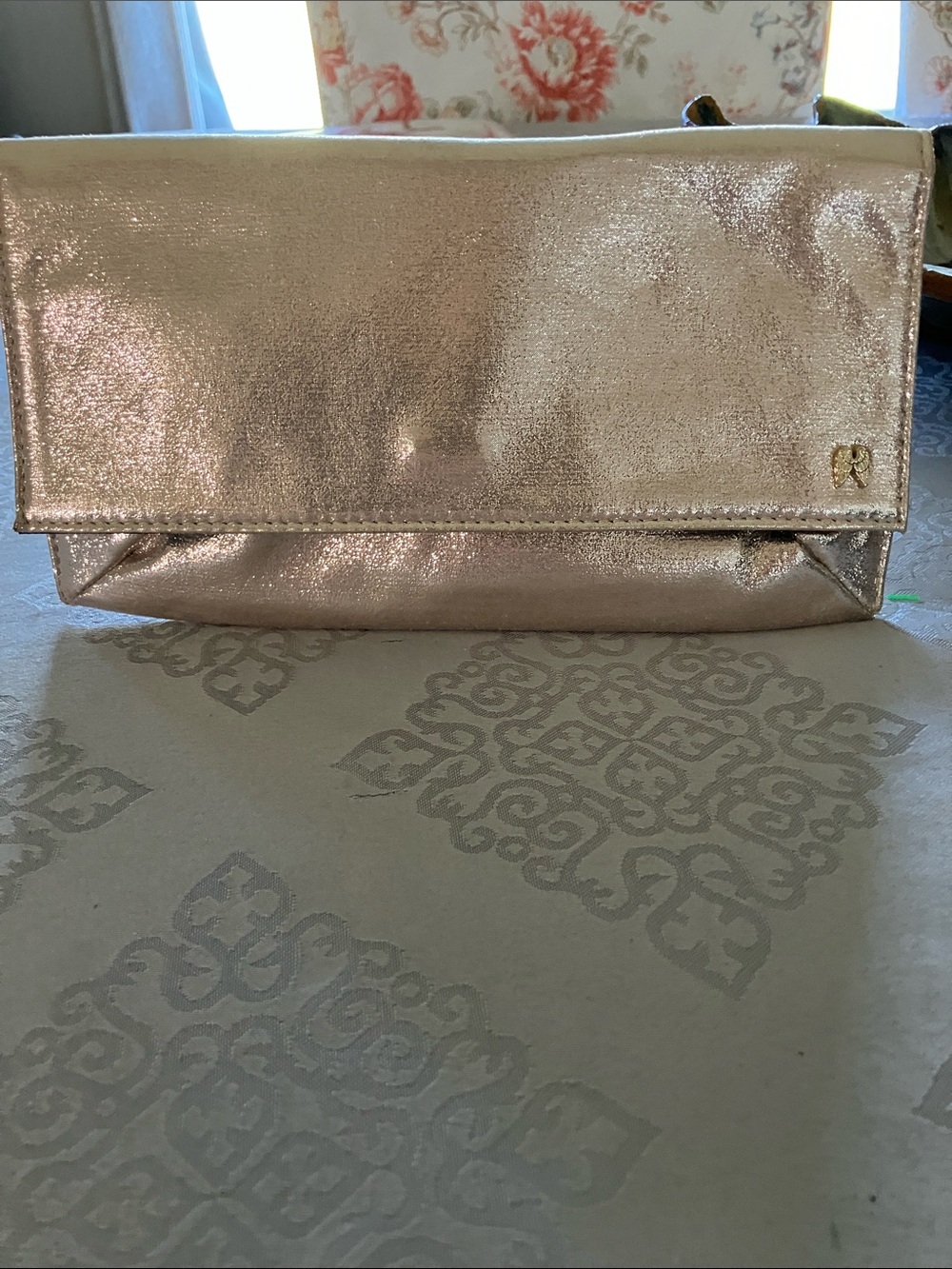 Victoria's Secret Metallic Rose Gold Foldover Clutch/ flatiron case